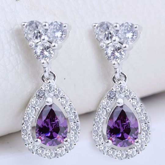 Earrings Pear Purple Amethyst Stone EH0129 Yin Dangle Piercing Pin ...
