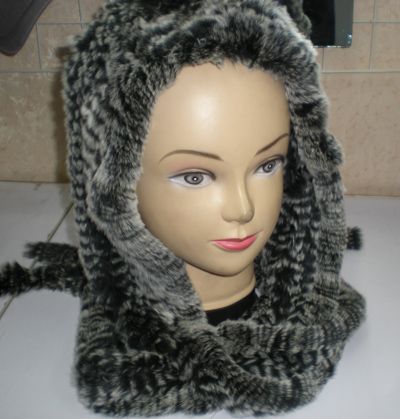 Rex Rabbit Fur Hat Cap Scarf / Hood / Hat Moda # 2313