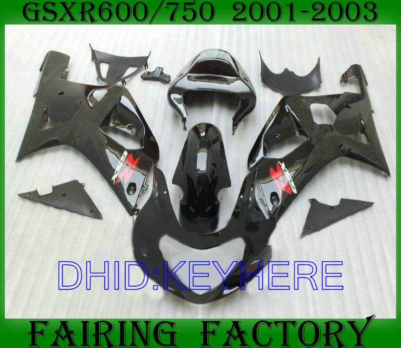 All black bodywork parts for SUZUKI GSXR 600 750 2001 2002 2003 GSXR600 GSXR750 01 02 03 fairing kit