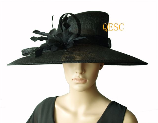 Black Big Brim Sinamay Church Hat With 