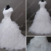 Wholesale 2017 Vintage Short Sleeves Wedding Elegant Bridal Gowns Pleated Bodice Layered Skirt Real Actual Images DB236