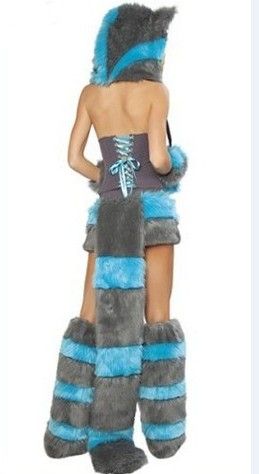 Sexy Furry Fasching Wilk Kot Dziewczyna Halloween Kostium Cosplay Fancy Party element ubioru kapelusz Noga Zestaw Coatee Spódnica Pełny Zestaw Xmas