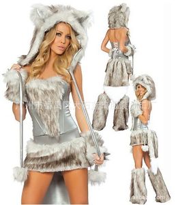 top popular Newest Sexy Furry Fasching Wolf Cat Girl Halloween Costume Cosplay Fancy Party Dresses Full Set Xmas party clothing gift 2022