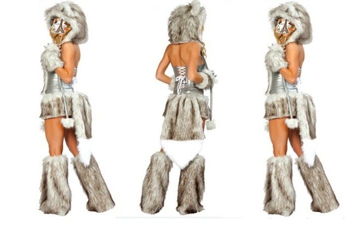 Neueste Sexy Pelzigen Fasching Wolf Katze Mädchen Halloween Kostüm Cosplay Phantasie Party Kleider Komplette Set Weihnachten party kleidung geschenk