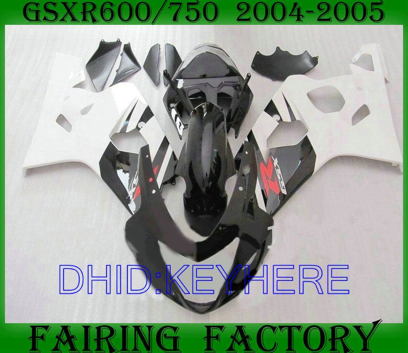 Vit svart karosseri för Suzuki GSXR 600 750 2004 2005 GSX R600 GSXR600 GSXR750 04 05 K4 Fairing Kit