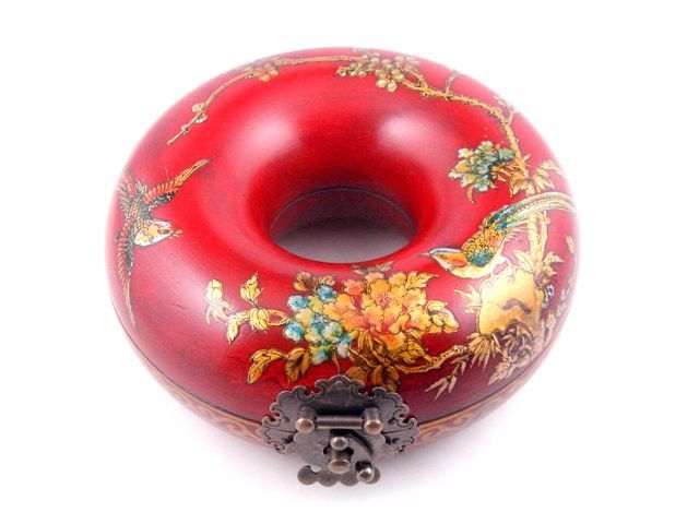 2019 Red Finish Wood Round Necklace Jewelry Box Bird ...