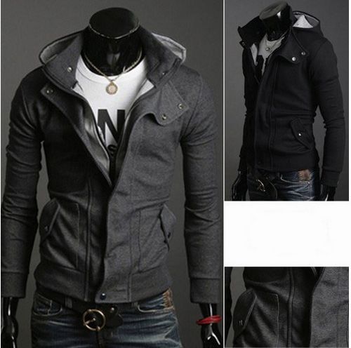 

2092102 - 2015 New Fashion Men Slim Top Designed Sexy Cardigan Hoodies Surcoat Garments Black Grey Free Shipping