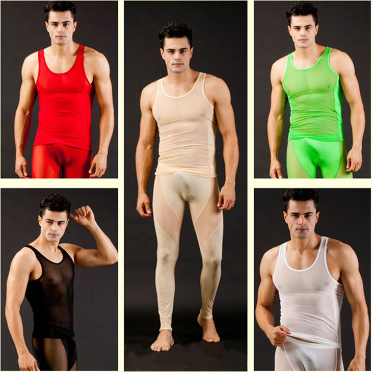 Sexy Men's Long Johns Clothing Thermals Silk Long John Costumes Nylon
