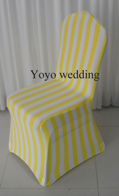 Free Shipping: 100PCS A Lot Yellow Stripe Print Spandex Banquet Chair Covers 100PCS For Wedding Use