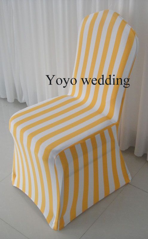 Partihandel Vit Orange Stripe Print Spandex Chair Cover med gratis frakt för bröllop, fest, hotellanvändning