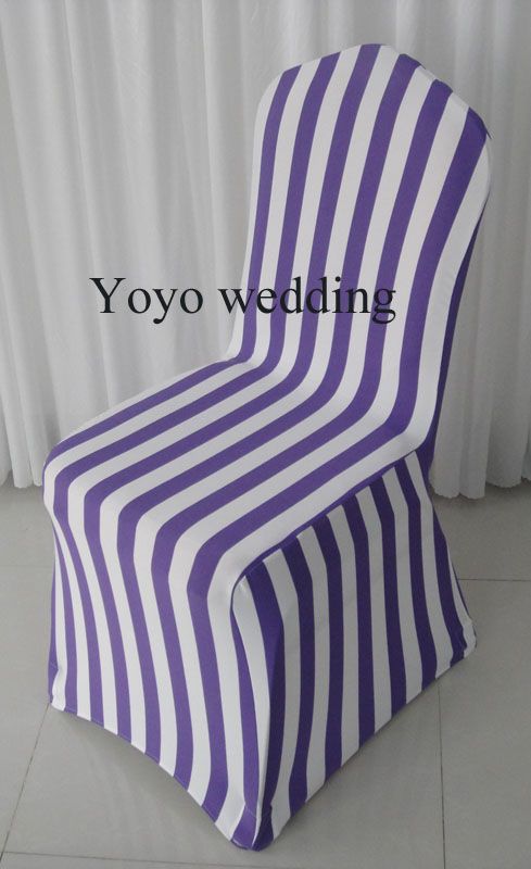 Vit Lila Stripe Print Spandex Bankett Chair Cover med gratis frakt för bröllop, fest, hotelldekoration