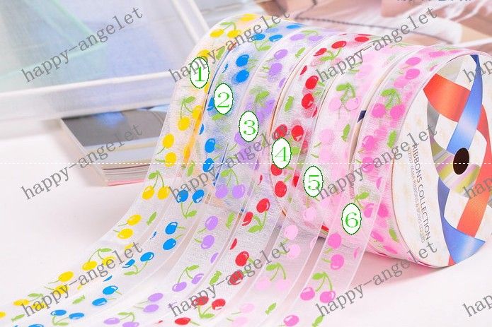 Nylon Organza Printed Ribbon cherry ribbon for gift packaging & DIY headband bowknot 200Y/roll Hallo