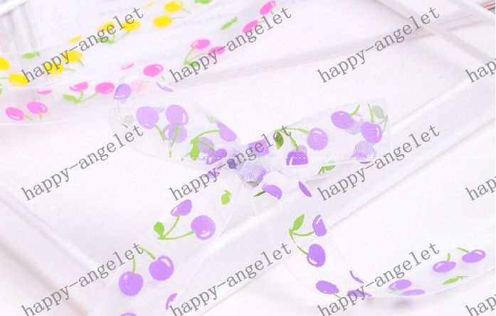 Nylon Organza Printed Ribbon cherry ribbon for gift packaging & DIY headband bowknot 200Y/roll Hallo