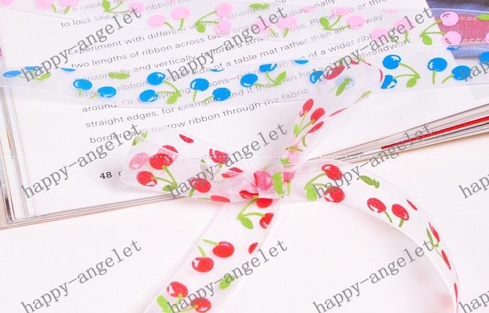 Nylon Organza Printed Ribbon cherry ribbon for gift packaging & DIY headband bowknot 200Y/roll Hallo