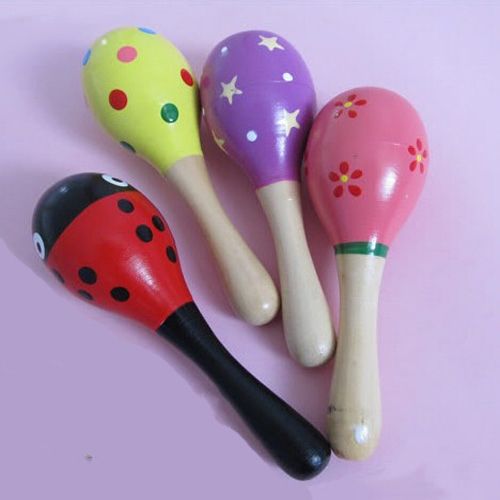 Wooden Wood Maraca Rattles Shaker Percussion Kid Baby Musical