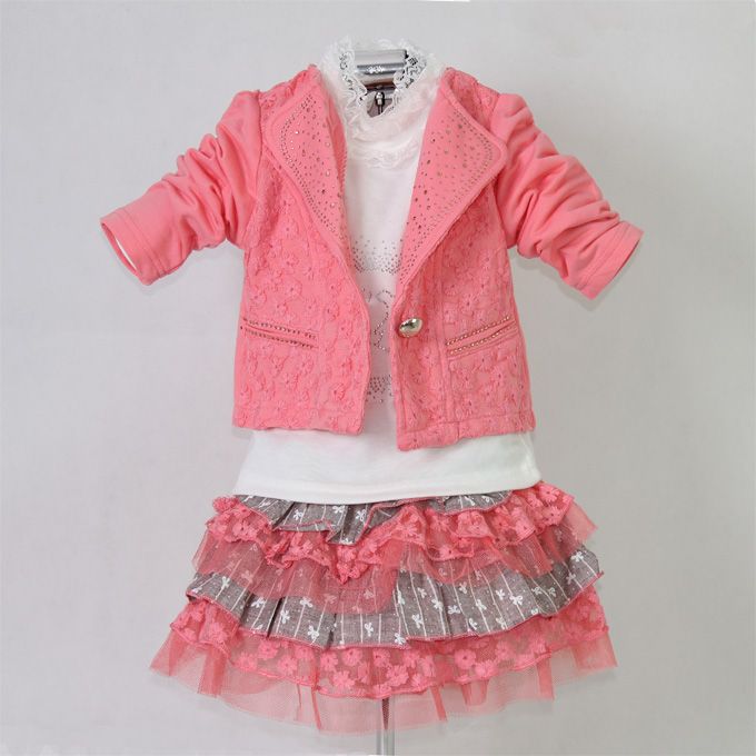 Baby Clothes Set 3PCS Adorable Lace Flower Embroidery Hot Pink Pink