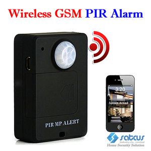 Schwarzer Pirensensor großhandel-Funk PIR MP Alert Sensor Bewegungsmelder GSM Alarmsystem Mini Sicherheit Alarm Monitor SMS Steuerung Schwarz oder Weiß