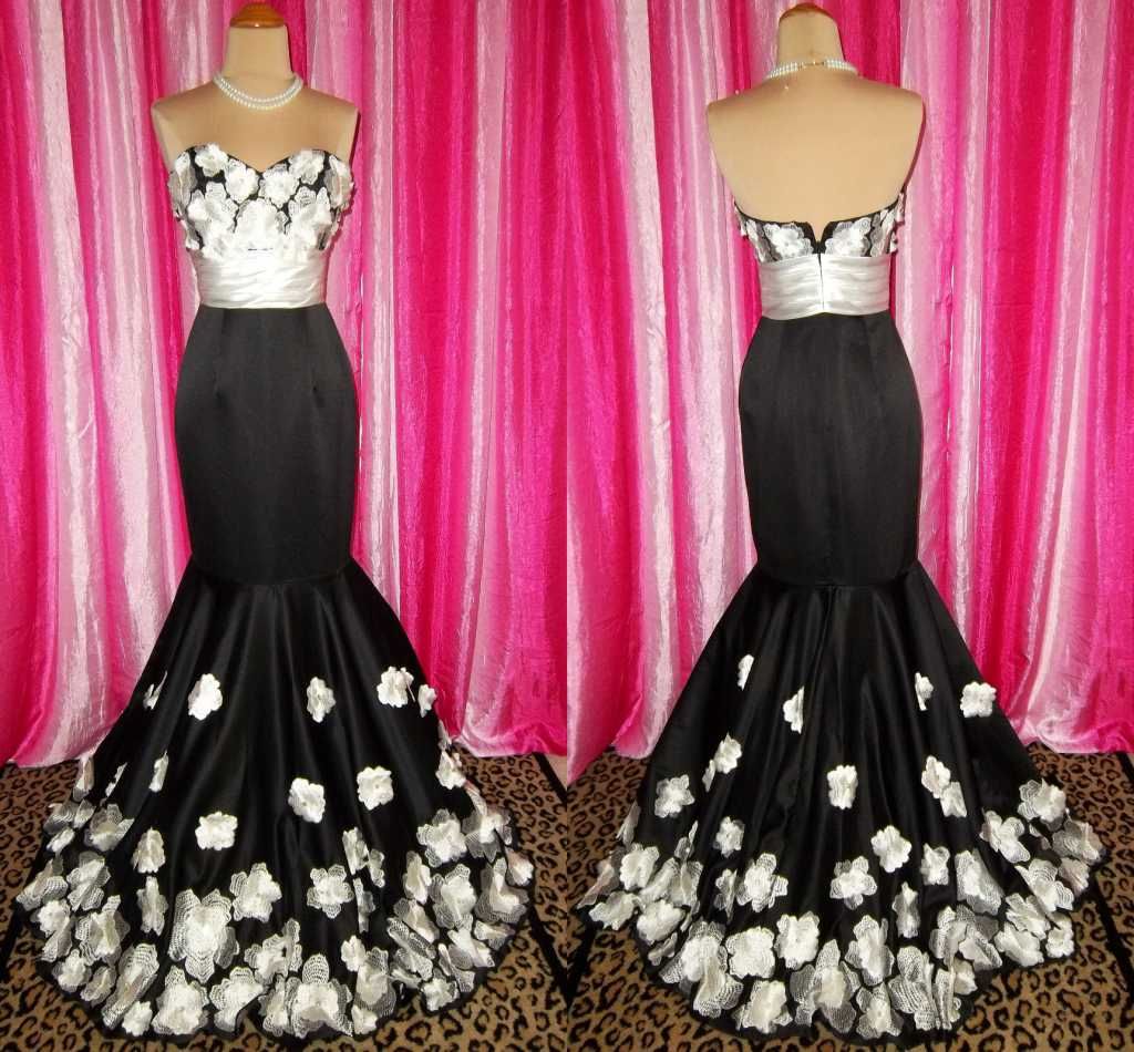 Unique Evening Dresses 2015 Fashion Black Mermaid Sweetheart Appliqued