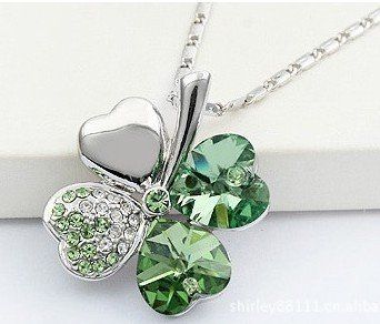 New arrival ! luck Crystal four leaves Pendant necklace Fashion women .24pcs/lot