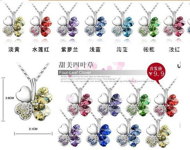 Ny ankomst ! Luck Crystal Fyra blad Hängande Halsband Mode Kvinnor .24pcs / Lot