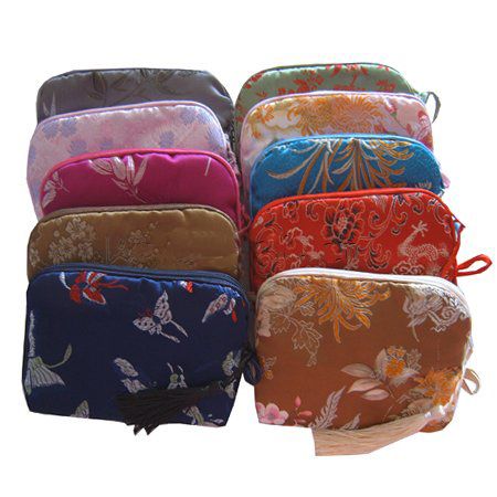 Billiga Bomull Fyllda Små Kosmetiska Makeup Väskor Kvinnor Silk Fabric Tassel Zipper Presentförpackning Påsar 10st / Mix Color