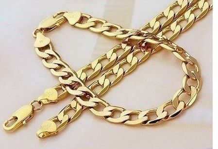 2019 Wholesale Cheap 18K Gold Plated Chain Men&#39;S Curb Necklace Bracelet Sets From Chenxinzhijia ...