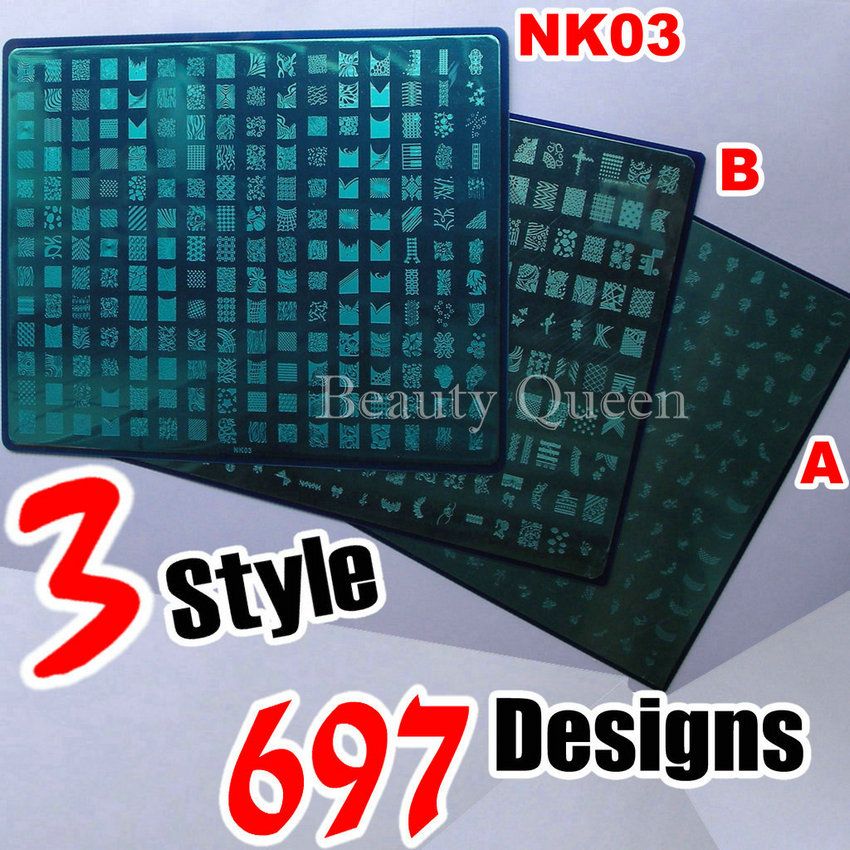 697 motifs (A + B + NK03) Nail Art grand estampage de plaque d'estampillage XXL image modèle d'impression de pochoir bricolage