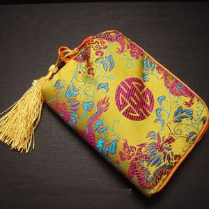 Cotton Filled flower floral Zipper Small Makeup Bag Tassel Silk Brocade Mini Pocket photo Camera Bag Gift Packaging Pouches wholesale