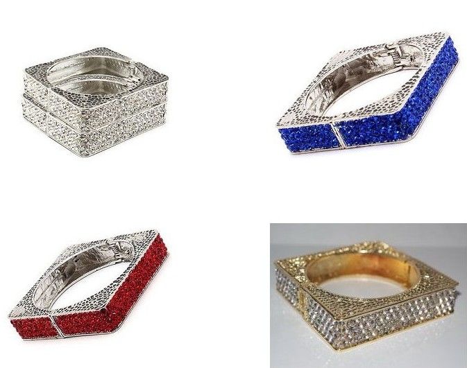 2012 Moda Jóias LoveHip Hop Quadrado De Cristal Pulseira Bangle ouro prata Vermelho azul