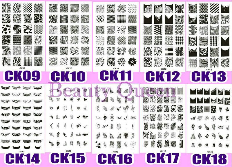 Stor design !! XL Nail Stamping Plate Stamp 328 Designs CK09 - CK18 Bild Stencil Print Mall