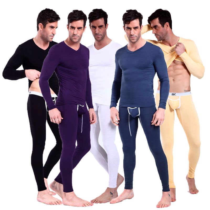 Hot Mens Long Johns Clothing Modal V Collar Thermals Long John For ...