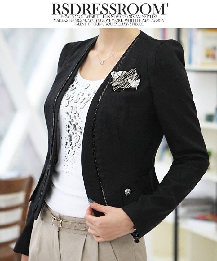 993H New Womens Bilayer Tunic Short Blazer Jacket Size:Fit 6 8 10 Black ...
