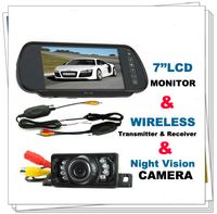 7 "Car Monitor LCD Espelho + IR sem fio Reverse Car Rear View Camera Backup Kit