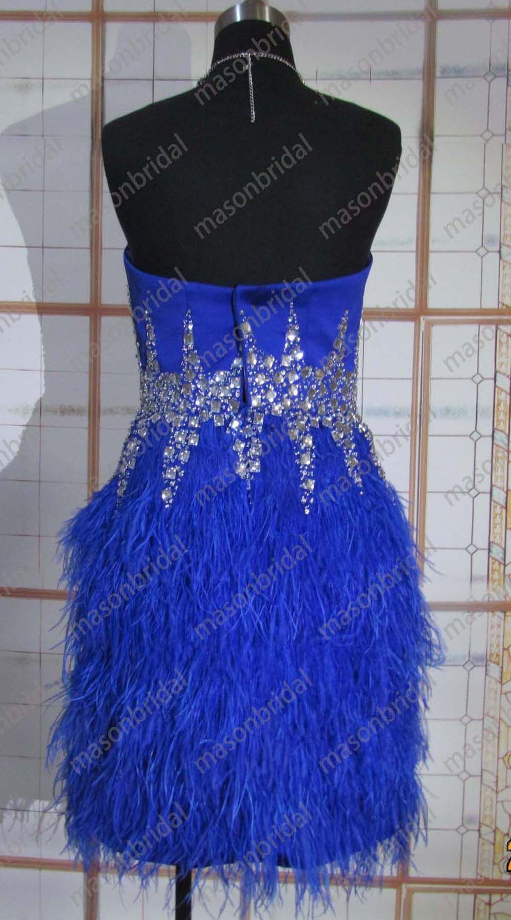 Sexy Royal Blue Mini Cocktail Dress Sweetheart Crystal Feather Satin Short Prom Party Dresses 