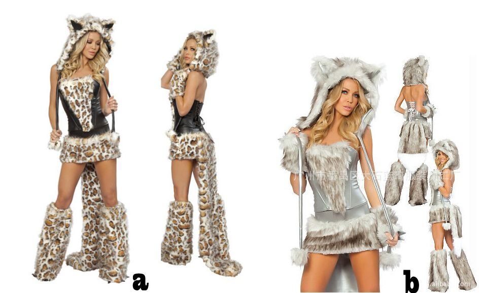 Sexy Harige Luipaard Print Harige Halloween Kostuum Halloween Kat/Wolf/Leopard Nachtclub Kleding COS catwomen party kerstjurk dragen cadeau