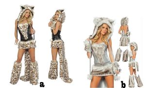 Sexy futrzany wzór w cętki futrzany kostium na halloween Halloween kot/wilk/lampart odzież klubowa COS catwomen party sukienka świąteczna nosić prezent