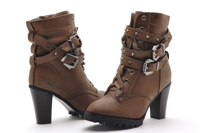 Women Fashion Studded Boots Lace Up Boots Womens Winter Ankle Boots