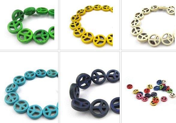 300pcs * 15mm bricolage perles en vrac accessoires turquoise paix perles en vrac couleurs au choix