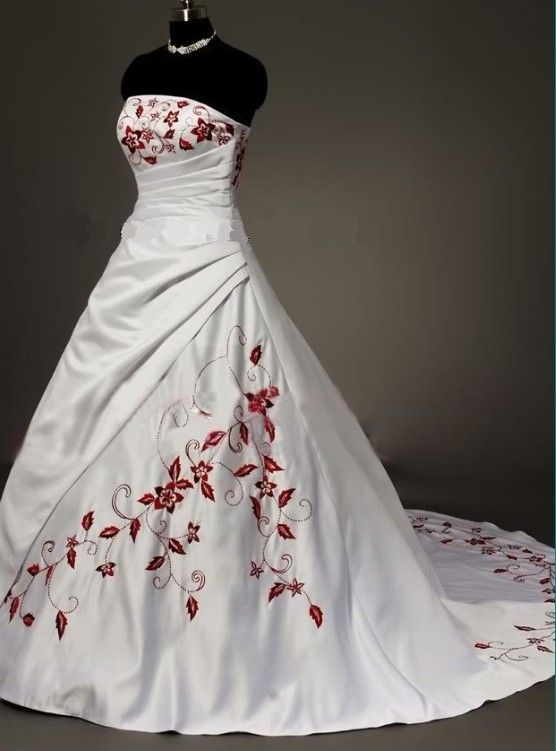 DiscountVintage White Strapless Satin With Dark Red ...