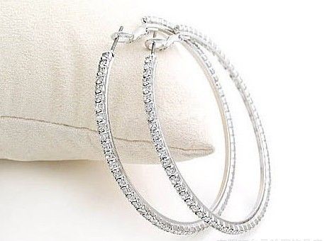 Silvertone Big Circle Lady's Koszykówka Żony Hoop Kolczyki z kryształową Rhinestone Dangle Kolczyk