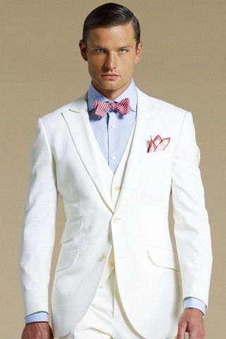 Two Buttons Groom Tuxedos White Mens Wedding Suits Best Man Suit Jacket ...