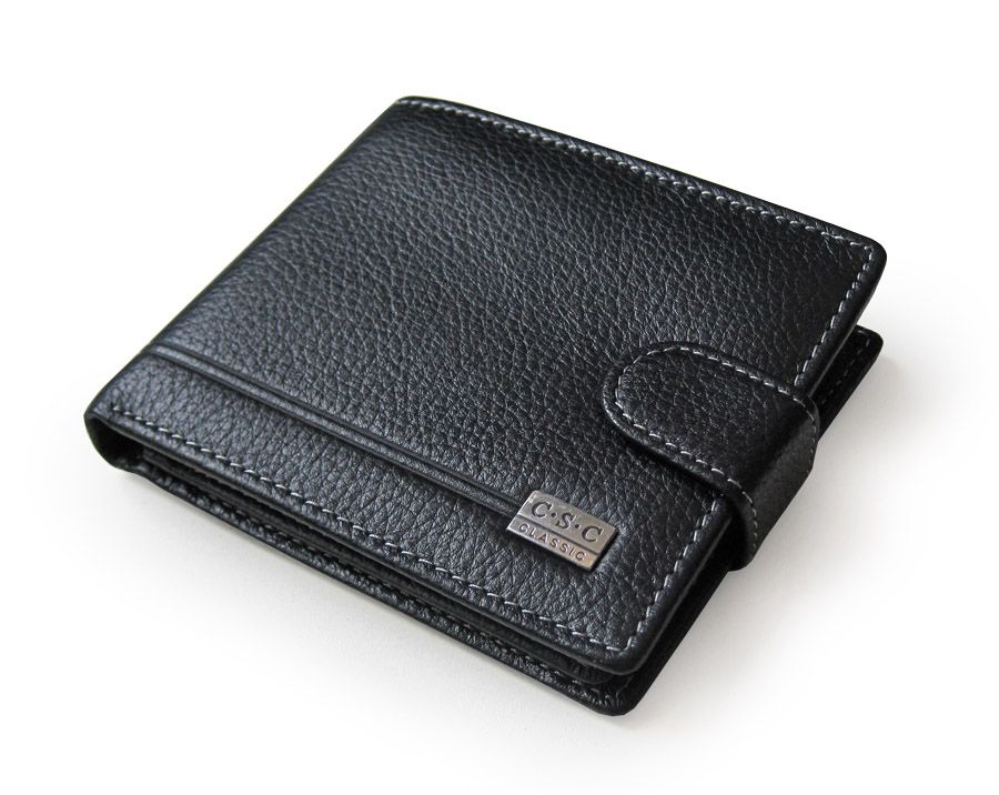 Men Belt Buckle Triple Folding Casual Genuine Leather Wallet Pockets