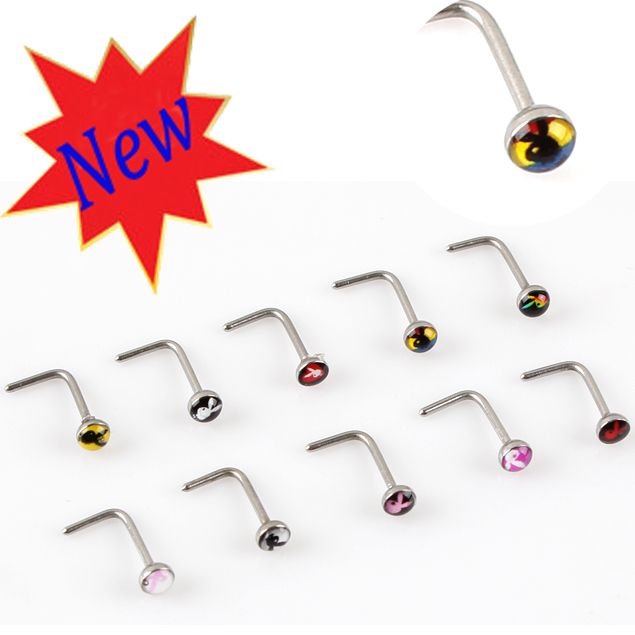 L Shape Nose Ring Playboy LOGO Nose Piercing Rings Surgical Steel Nose