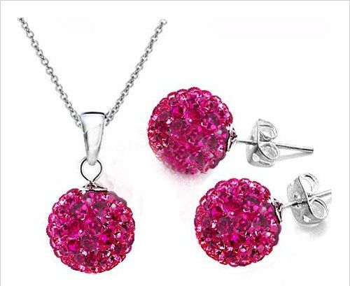 Fashion 925 silver AB Color Disco Crystal Beads Ball Pendant Necklaces Earrings Chains 30set/lot