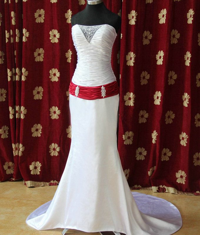 Custom Made ! Red Belt Corset Top Elegant Wedding Dress Bridal Wedding