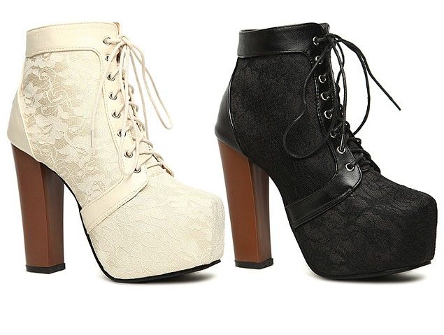 Fashion Style Platforms Lace Up Ankle Boots Chunky Heels Womens Shoes ...