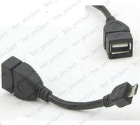 Ny Micro USB B Man till USB 2.0 En kvinnlig OTG-data värd kabel-svart OTG kabel 500PCS / parti