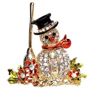 Yeni Unisex Takı Altın Kaplama Renkli Rhinestone Çiçek Süpürge Kardan Adam Pin Broş Noel Hediyesi / Mevcut