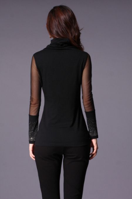 New Women Fashion Blouses Slim High Neck Primer Shirt Bead Elasticity ...