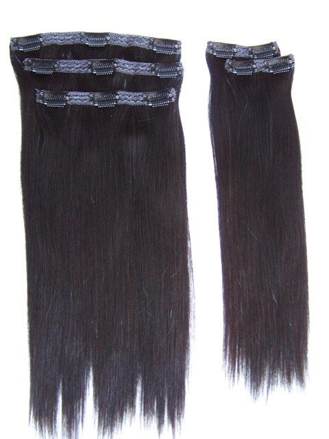 Peruvian 100% Clip-In Human Hair 20 "24" 10.00 / Set 120g Hårförlängning Straight Color # 2 Hårväftväv